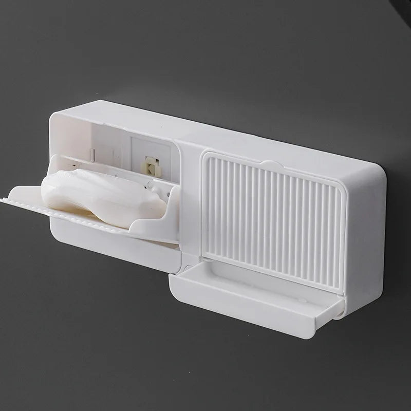 Shower Soap Holder -(Double Soap Dish with Draining Tray Wall)