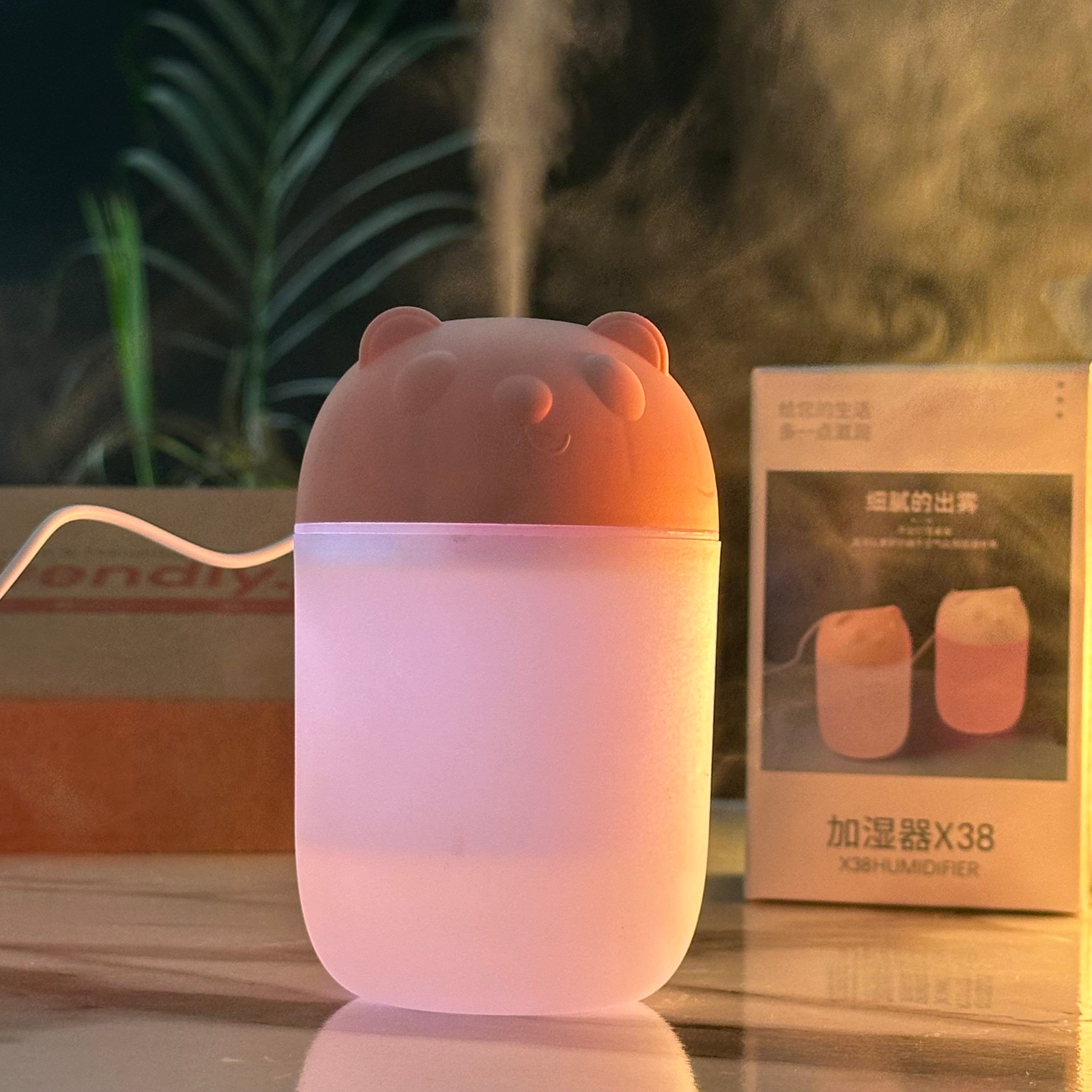 Cute Bear Portable Mini LED Humidifier X38 – Travel-Friendly Design