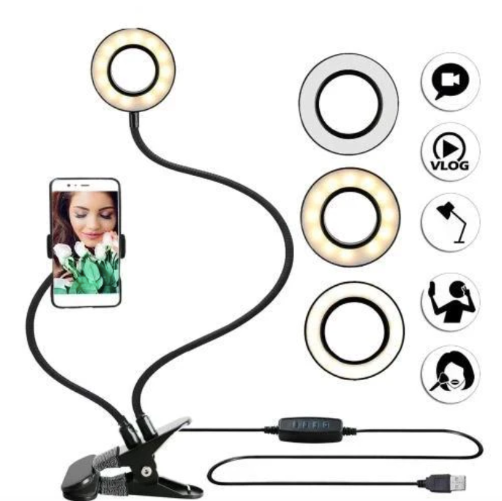 upgraded 2 in 1 Led Selfie Ring Light with Phone Holder Desk Lamp Lazy Bracket Tabletop Stand Flexible
