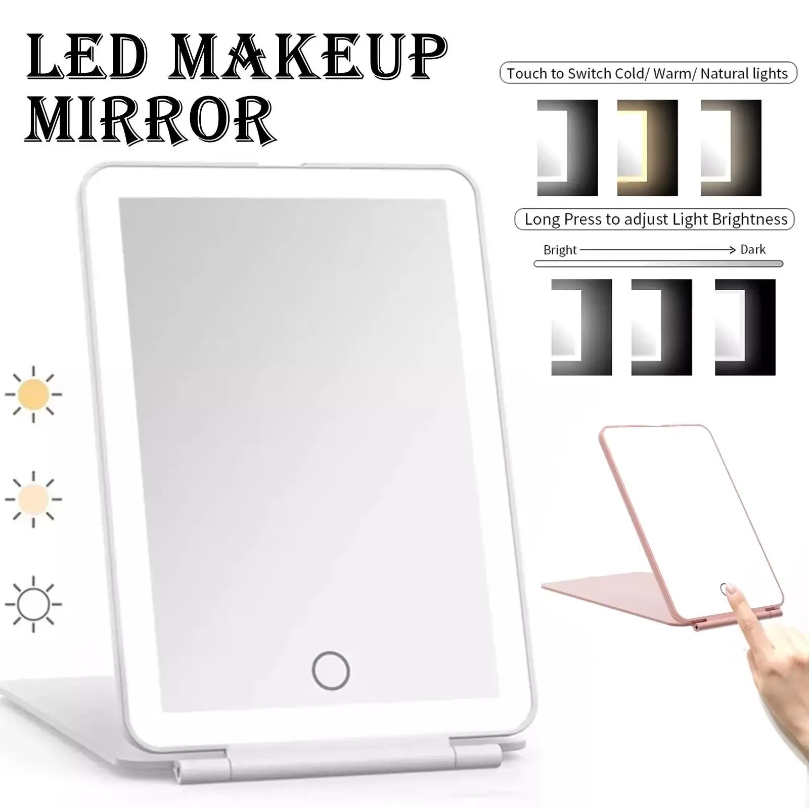 Travel-Friendly Rechargeable LED Mirror Tablet Shape with Touch Screen