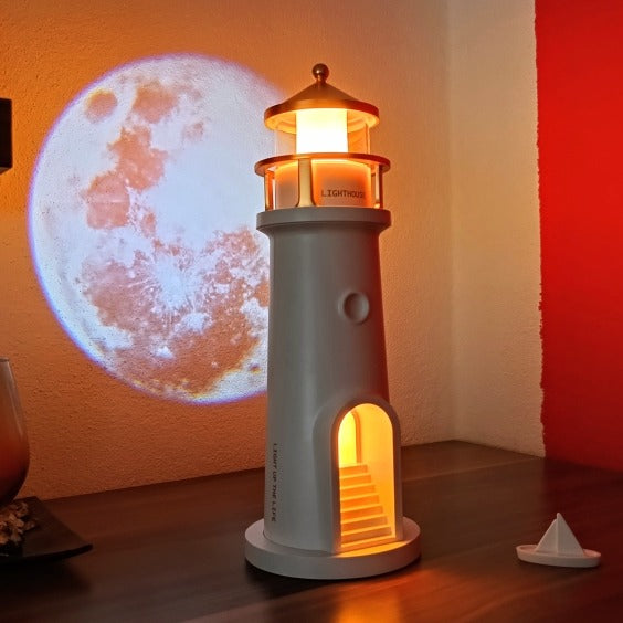 Modern Lighthouse Ambient Lamp with LED Moonlight Display- Night Lamp