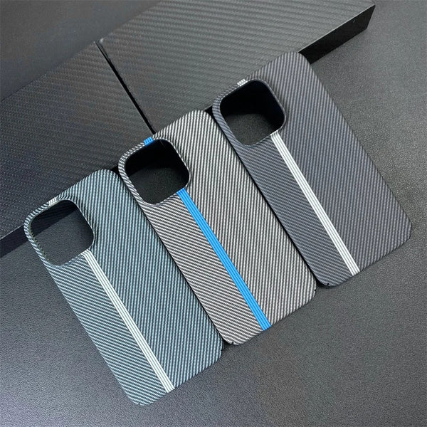 Carbon Fiber Style Protective Case with Racing Stripe for iPhone