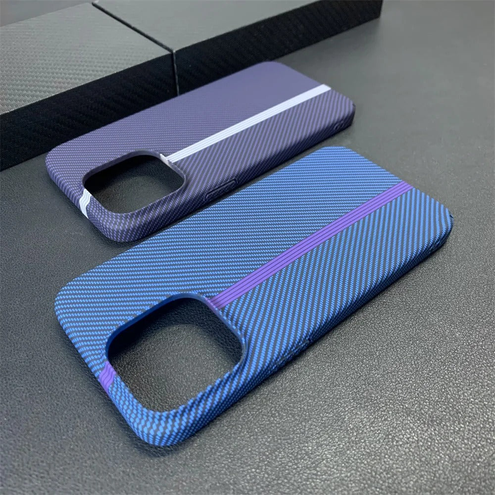 Carbon Fiber Style Protective Case with Racing Stripe for iPhone