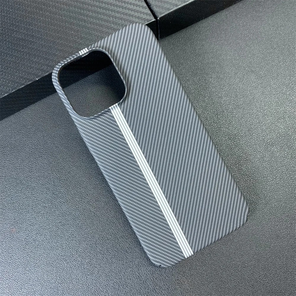 Carbon Fiber Style Protective Case with Racing Stripe for iPhone