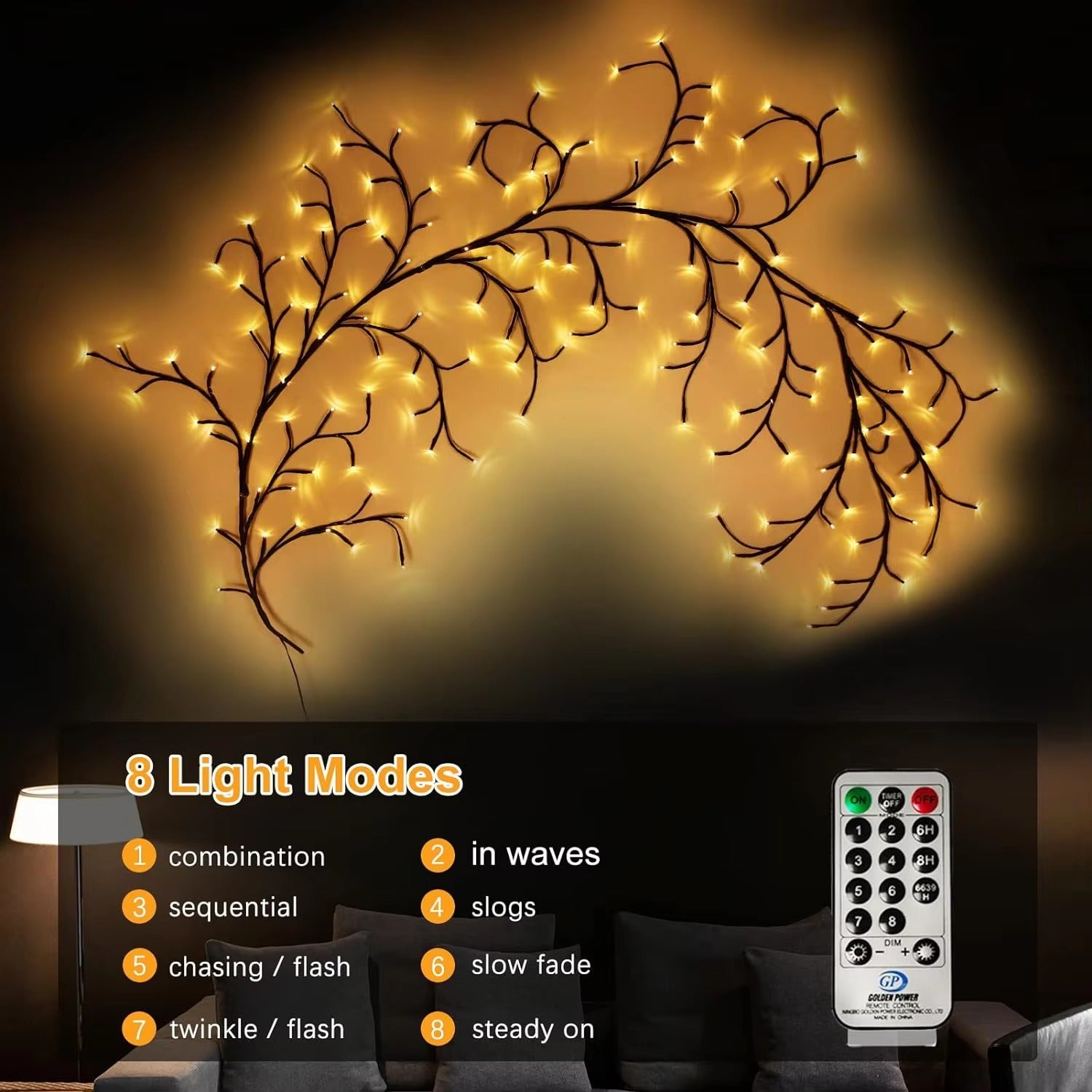 96 LED Large Size Warm White Tree Branch Smart LED with Remote