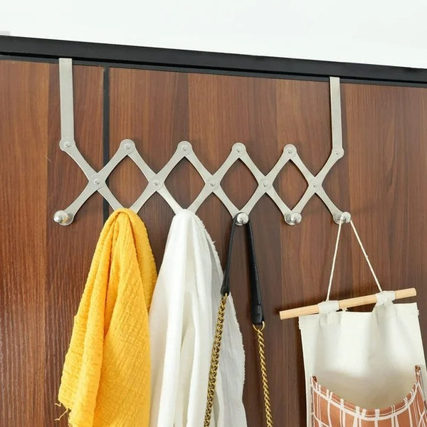 Expandable Over-the-Door Accordion Towel & Clothes Hanger Rack