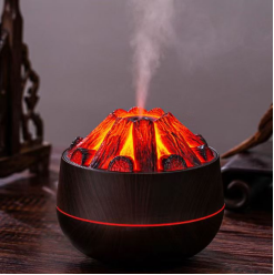 Wood Grain USB Mini Humidifier with Charcoal Flame Light Effect– Quiet & Efficient