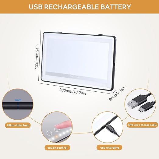 LED Rechargeable Car Sun Visor Makeup Mirror with 3 Light Modes