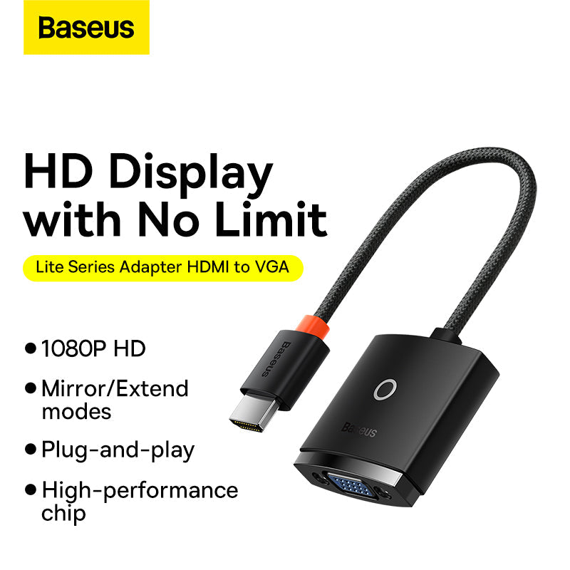 Baseus Hub Lite Series Adapter HDMI to VGA 3.5 mm Aux Port & Micro USB Power Input Black WKQX010101